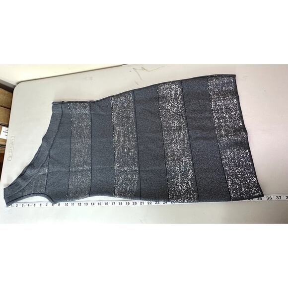 Bebe One Shoulder Bandage Dress Metallic Gray Bodycon Party Cocktail Y2K Size M - Picture 10 of 11